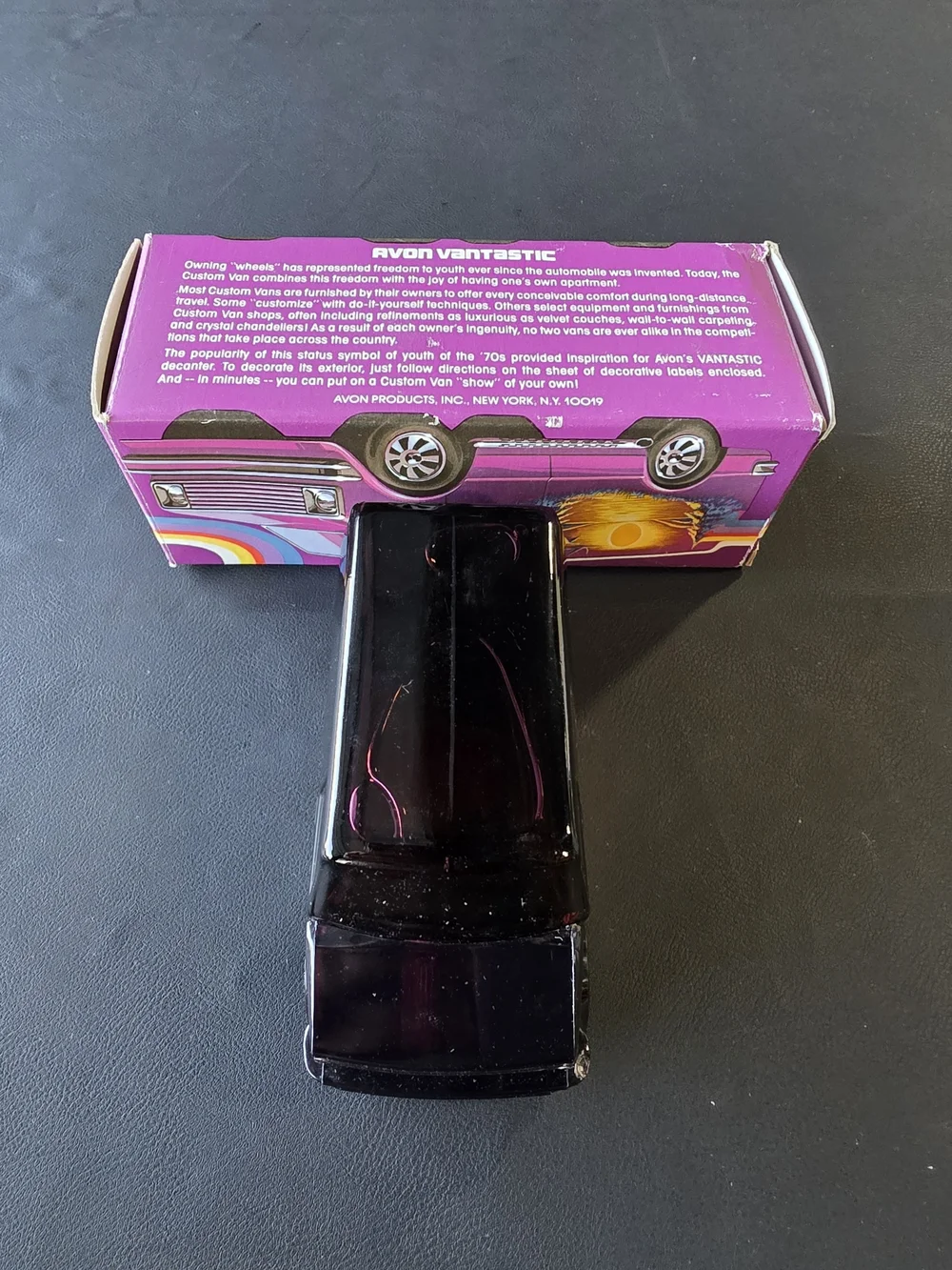Avon Black-Purple Glass Van with Illustrated Pink Box
